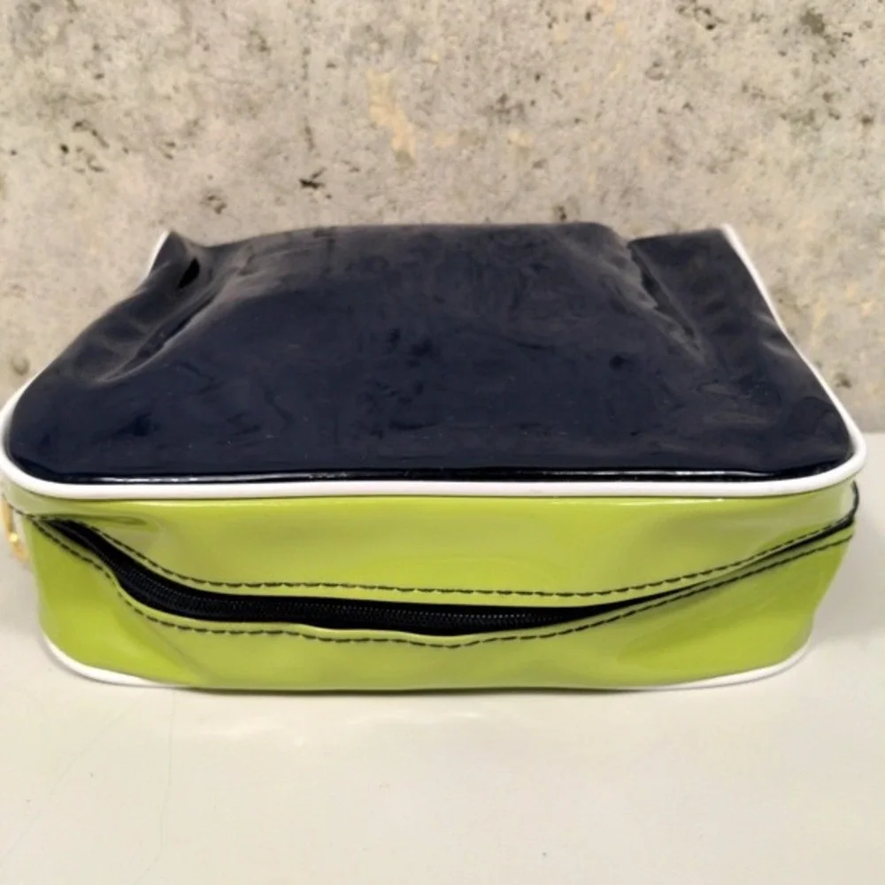 Estee Lauder 2 Piece Cosmetic Bag Set Y2k Style Patent Green‎ Blue Travel Pouch